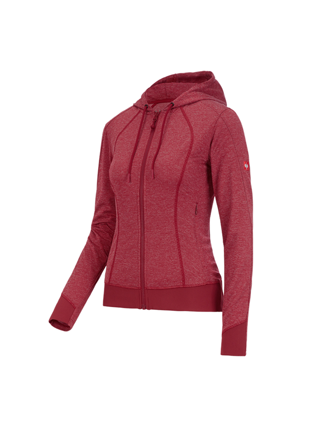 Temi: e.s. giacca funzionale con cappuccio stripe, donna + rosso fuoco