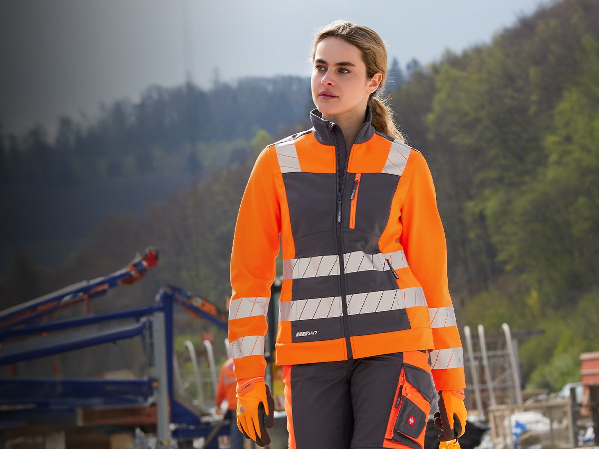 Giacca Softshell segnaletica in antracite/arancio fluo da donna
